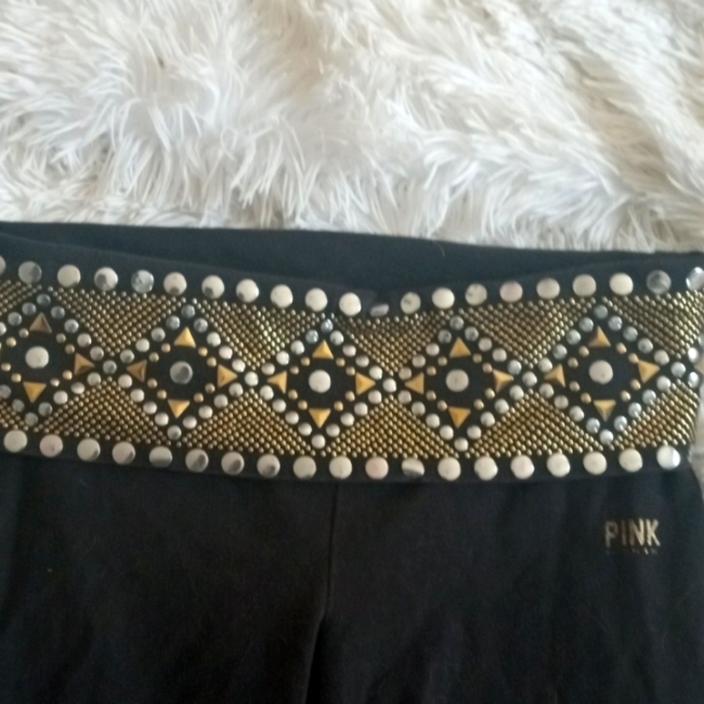 NWOT Yoga Pink Victoria secret Silver And Gold Bling Perfect Condition Flare Pan